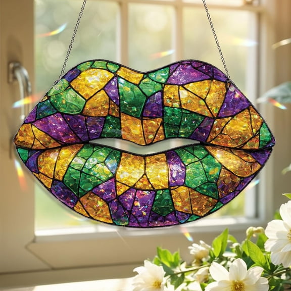 Mardi Gras Lips Acrylic Suncatcher, Carnival Festival Window Hanging, New Orleans Decor, Louisiana Party Gift