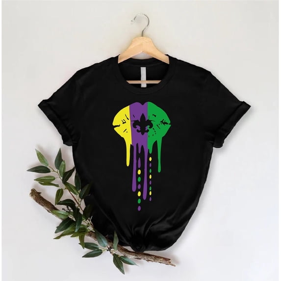 Mardi Gras Lips Shirt, Womens Mardi Gras Shirt, Mardi Gras Party, Saints New Orleans Tees, Carnival Lover Girls , Purple Green Gold Lips, Full Size S-5XL