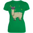 thumbnail image 1 of Mardi Gras Llama Beads Mask Juniors Soft T Shirt Irish Green LG, 1 of 2