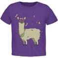 thumbnail image 1 of Mardi Gras Llama Beads Mask Youth T Shirt Purple YMD, 1 of 2