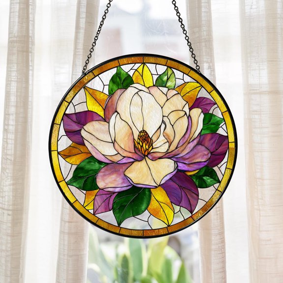 Mardi Gras Magnolia Suncatcher, Floral Window Hanging, New Orleans Decor, 3.5 in