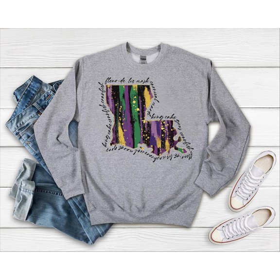 Mardi Gras Map Sweatshirt, Mardi Gras Sweater, Louisiana Map Shirt, Louisiana Sweatshirt, Fat Tuesday Party Shirt, Nola Shirt, Mardi Gras Gift