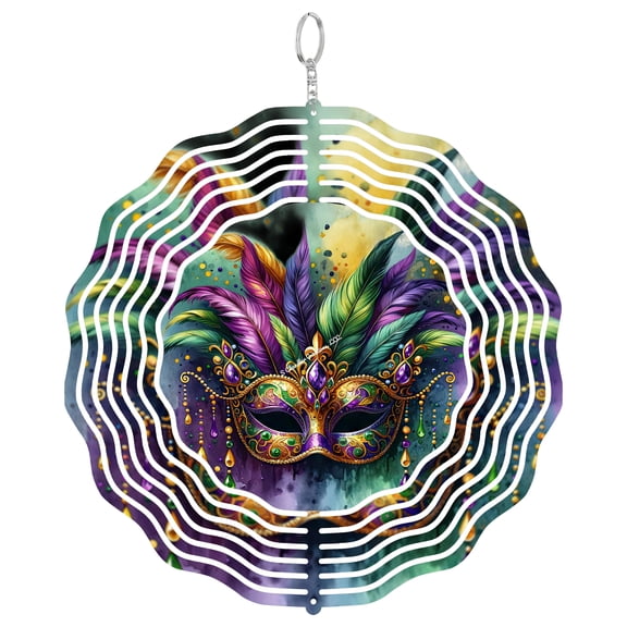 Mardi Gras Mask 3D Wind Spinner, Carnival Holiday Metal Ornament, Kinetic Party Decor, New Orleans Style Gift
