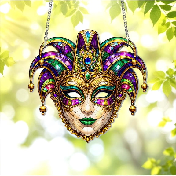 Mardi Gras Mask Acrylic Suncatcher Jester Masquerade Ornament Carnival Window Hanging Louisiana Home Decor Fat Tuesday