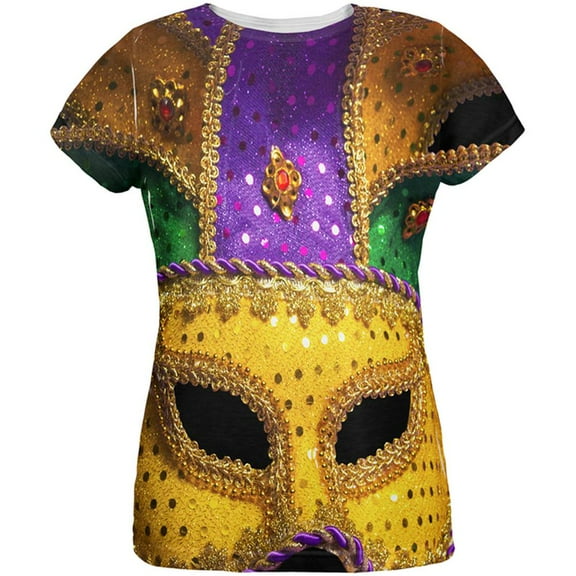 Mardi Gras Mask All Over Womens T Shirt Multi SM