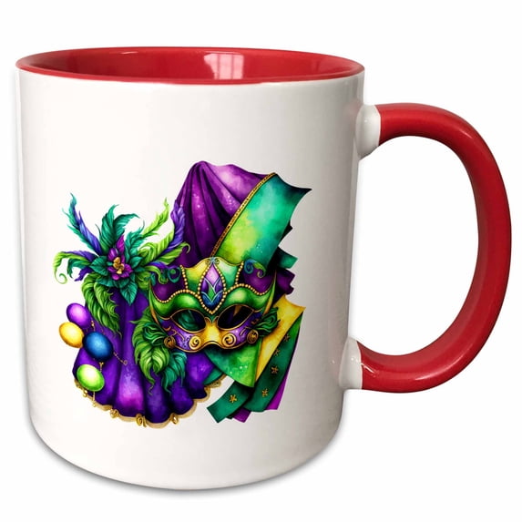 3drose, Mardi Gras Mask and Party Clothing, 15oz Two-tone Red Mug