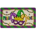 thumbnail image 1 of Mardi Gras Mask Beads Decorative Front Door Mat, New Orleans Carnival Doormat Indoor Outdoor Non-Slip Floor Entryway Rug, Purple Green Stripes Masquerade Home Kitchen Decoration 17x30 Inch, 1 of 1