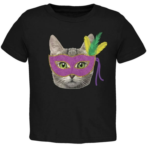 Mardi Gras Mask Funny Cat Black Toddler T-Shirt - 2T