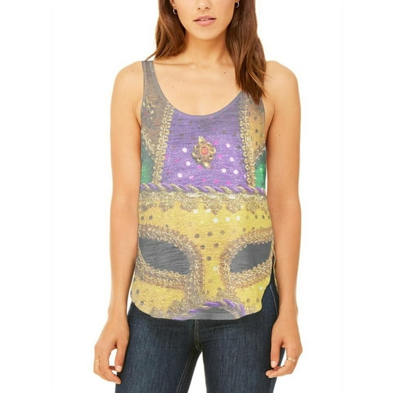Mardi Gras Mask Juniors Flowy Side Slit Tank Top Multi MD