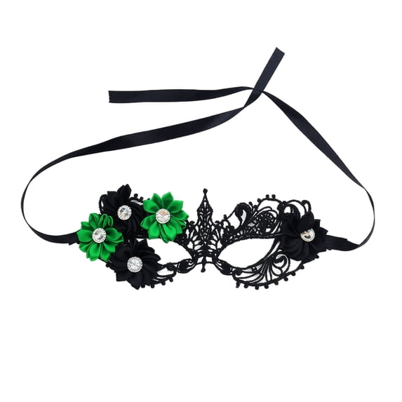 Mardi Gras Mask, Lace Masquerade Mask With Side Fabric Flower & Rhinestone Accent, Hollow‑Out Venetian Half‑Eye Costume Mask, Adjustable Strap Mask for Halloween, Mardi Gras Costume Party Supplies