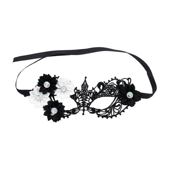 Mardi Gras Mask, Lace Masquerade Mask With Side Fabric Flower & Rhinestone Accent, Hollow‑Out Venetian Half‑Eye Costume Mask, Adjustable Strap Mask for Halloween, Mardi Gras Costume Party Supplies