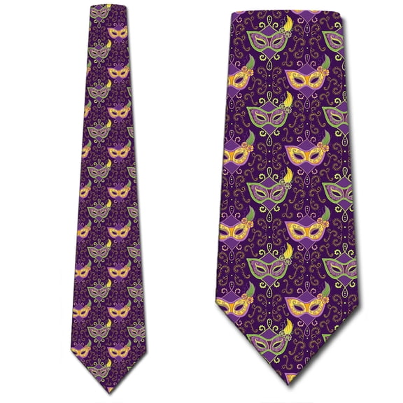 Mardi Gras Mask Pattern - Purple Necktie Mens Tie by Three Rooker