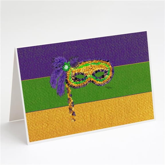 Mardi Gras Mask on Stick Greeting Cards & Envelopes - Pack of 8