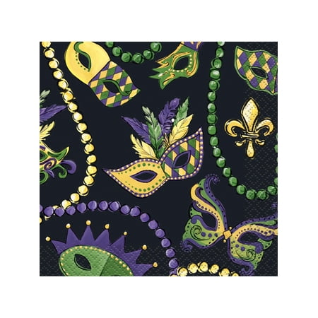 Mardi Gras Masks Beads 16 Ct Paper Beverage Napkins