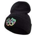 thumbnail image 1 of Mardi Gras Masks Logo Embroidered 12 Inch Long Knitted Beanie - Black OSFM, 1 of 5