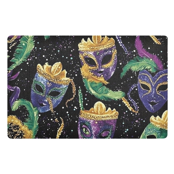 Mardi Gras Masks and Feathers Floor Door Mat Outdoor Indoor for Home Entrance Welcome Mats 32"x20"