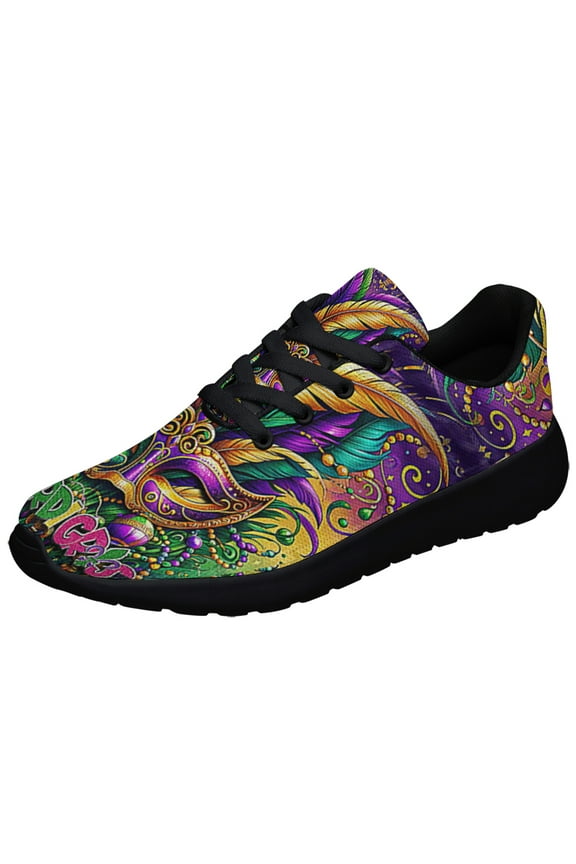 Mardi Gras Masquerade Beads Shoes Sneakers for Women Men Black Size 10