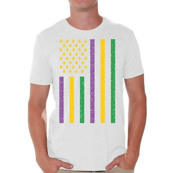 Mardi Gras Men's Tees Parade Outfit for Him Festive New Orleans Shirt US Fat Tuesday Flag T-Shirt