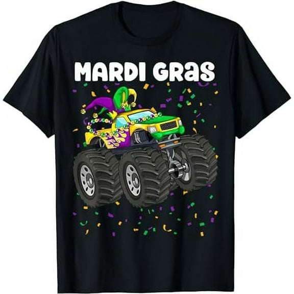 Mardi Gras Monster Truck Beads Carnival Festival Kids Boys T-Shirt