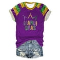 thumbnail image 1 of Mardi Gras Outfit Women Casual Fashion Round Neck Short Sleeve Color Printed T Shirt Top XXL, 1 of 4