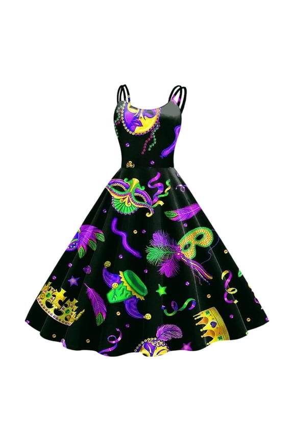 Outfit Women Christmas Sleeveless Knee Length Retro A Line Flared Swing Formal Prom Party Dress Black L