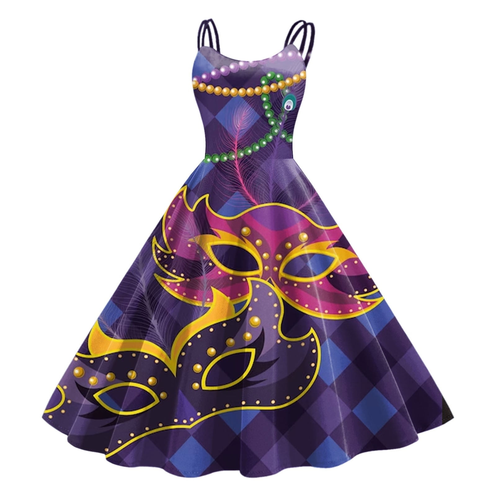 AOMPMSDX Mardi Gras Outfits Women Sleeveless Knee Length Retro A Line Flared Swing Formal Prom Party Dress Red XL, Women's