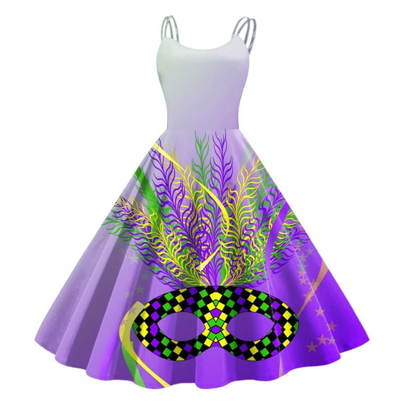 Mardi Gras Outfit Women Sleeveless Knee Length Retro A Line Flared Swing Formal Prom Party Dress Bronze L