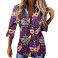 thumbnail image 1 of Mardi Gras Outfit Womens Sequin Print Tops V Neck Sparkly Glitter Blouses Loose Long Sleeve Holiday Evening Party Shiny Shirts Purple XXL, 1 of 2