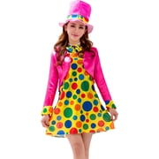 Mardi Gras Outfit for Women Funny Clown Carnival Party Performance Clothes Elegant Clown Outfits Set #06 Hot Pink & Size XL