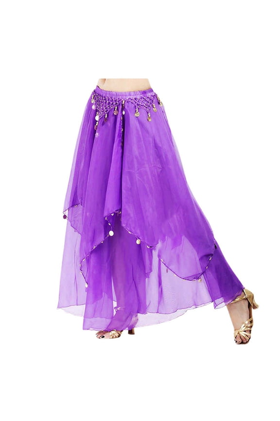 Mardi Gras Outfit for Women Stage Performance Costume Flowing Line Dancewear Chiffon Belly Dance Skirt Flared Design Offers Beautiful Drape and Flow