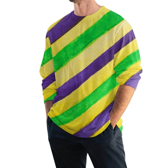 Mardi Gras Outfits Male Spring And Summer Round Neck Carnival Long Sleeve Lapel Full Print Holiday Celebration T Shirt Green L