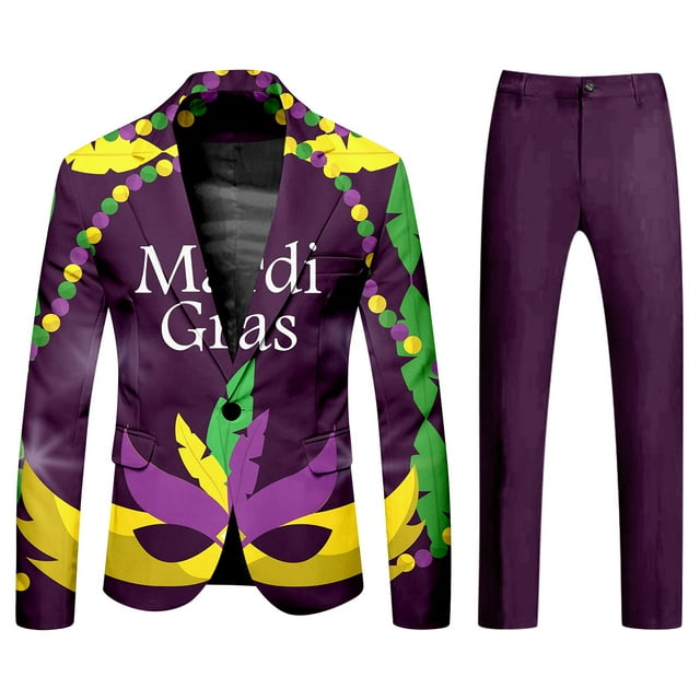 Mardi Gras Outfits Mens Purple And Gold Carnival Suit All Print And ...