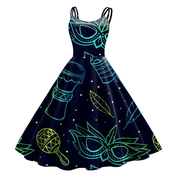 Mardi Gras Outfits Women Sleeveless Knee Length Retro A Line Flared Swing Formal Prom Party Dress Grey S
