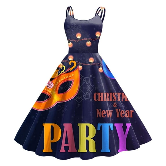 Mardi Gras Outfits Women Sleeveless Knee Length Retro A Line Flared Swing Formal Prom Party Dress Orange XL