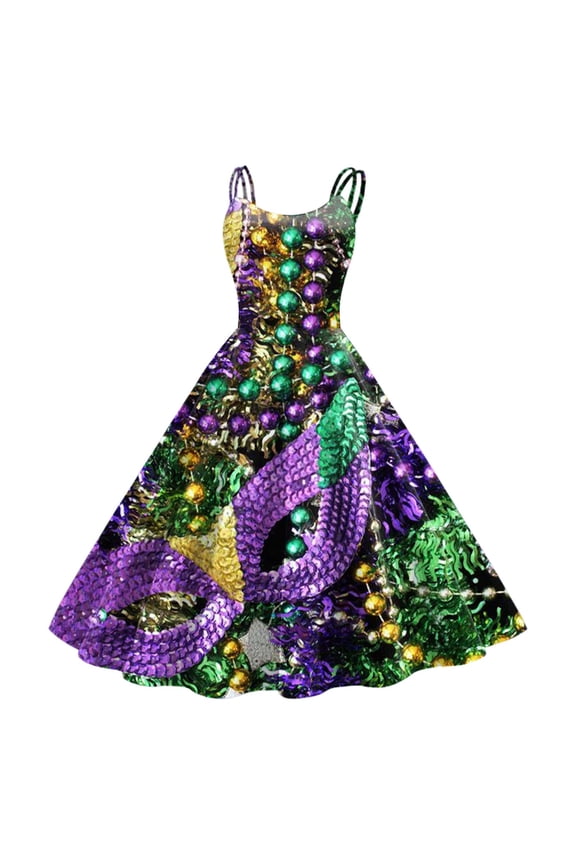 Mardi Gras Outfits Women Sleeveless Knee Length Retro A Line Flared Swing Formal Prom Party Dress Red L