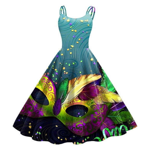 Mardi Gras Outfits Women Sleeveless Knee Length Retro A Line Flared Swing Formal Prom Party Dress White S