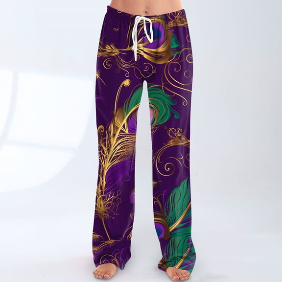 Mardi Gras Pajama Pants Women Soft Cotton Comfort Pj Bottoms Graphic Mask Print Holiday Party Lounge Pants Sleepwear with Pockets