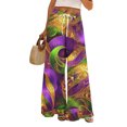 thumbnail image 1 of Mardi Gras Pants for Women Drawstring Wide Leg Pants Graphic Mask Print Carnival Parade Lounge Pants with Pockets, 1 of 4