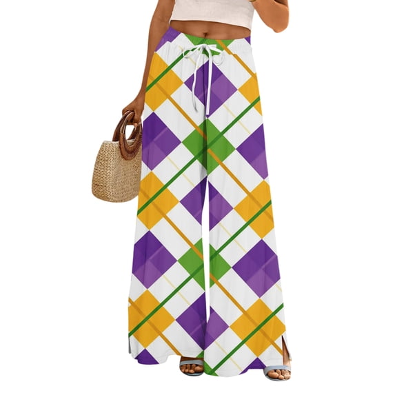 Mardi Gras Pants for Women Graphic Mask Print Holiday Party Lounge Pants Drawstring Wide Leg Pants for Women with Pockets