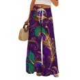 thumbnail image 1 of Mardi Gras Pants for Women Graphic Mask Print Holiday Party Lounge Pants Loose Casual Wide Leg Pants with Pockets, 1 of 4