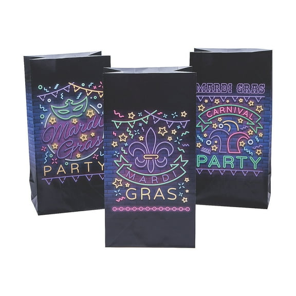 Mardi Gras Paper Treat Bag - Party Supplies - 12 Pieces