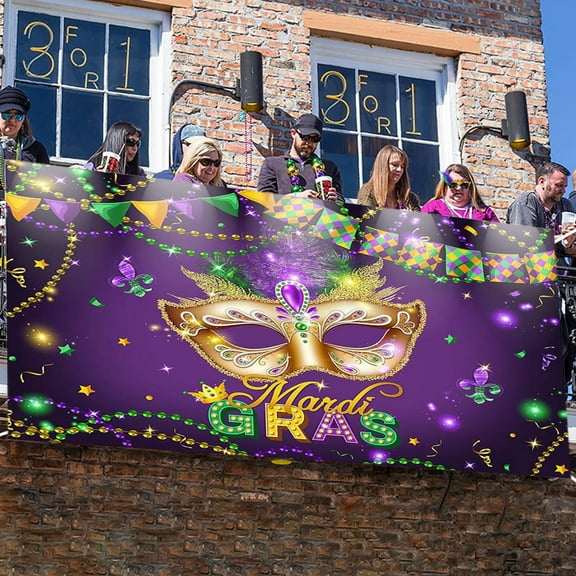 Mardi Gras Party Backdrop 70.87x43.31in Colorful Carnival Masquerade Fabric Decor for Festive Events, Photo Booth, Home & Street Celebration - Polyester Wrinkle-Resistant Hanging Background