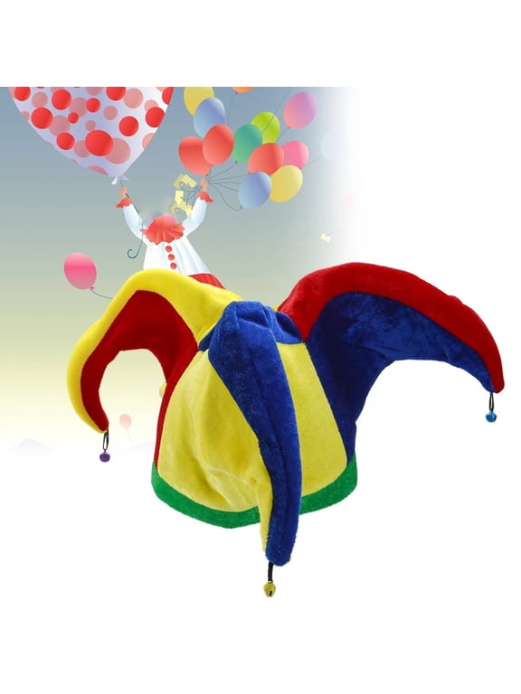 Mardi Gras Party Costume Court Jester Clown Hat Funny Multicolor Accessories Rainbow for Masquerade Cosplay Accessory Red One Size