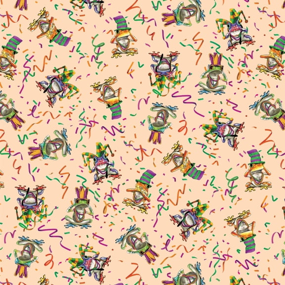 Mardi Gras Party Frogs See No Evil Hear Speak Pattern Premium Roll Gift Wrap Wrapping Paper