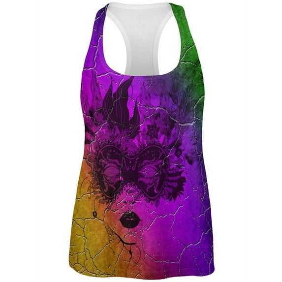 Mardi Gras Party Mask Distressed Grunge Flag All Over Womens Work Out Tank Top Multi X-LG