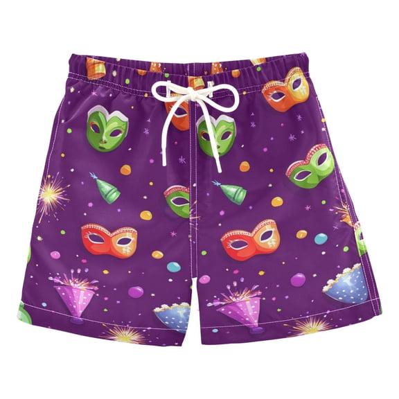 Mardi Gras Party Masks Boys Swim Trunks Quick Dry Boy Swim Shorts for 3-14 Years
