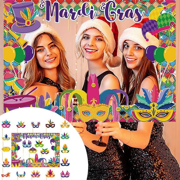 Mardi Gras Party Photo Booth Props 27x19 Inch Paper Photo Frame and 20 PC Mardi Gras Masks Mardi Gras Decorations for Party Carnival Theme Photo Booth Props Picture Frames