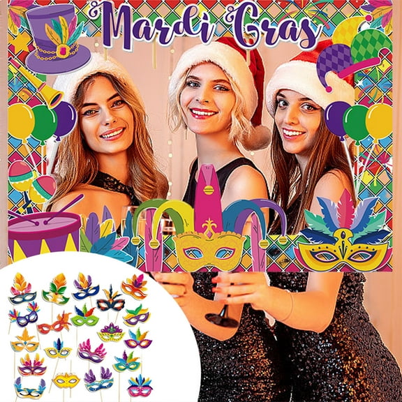 Mardi Gras Party Photo Props,21Pc Mardi Gras Mask Carnival Masquerade Photo For Birthday Wedding Party,Party Photo Props Retro Masquerade Photo Frame Props Decorations