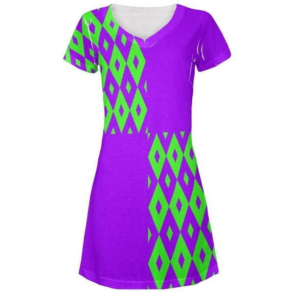 Mardi Gras Party Purple and Green All Over Juniors V-Neck Dress