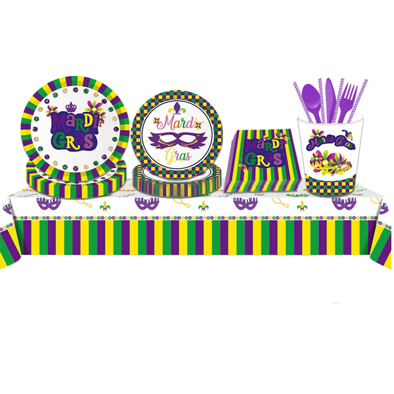 Mardi Gras Party Tableware Set,Mardi Gras Party Supplies Serves 16